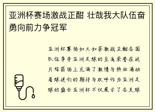 亚洲杯赛场激战正酣 壮哉我大队伍奋勇向前力争冠军